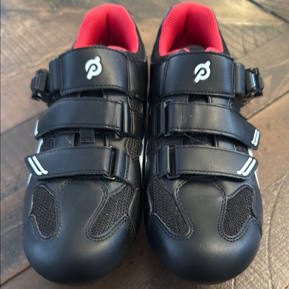 Peloton Black and Red Sneakers with Velcro Straps NWOT Size 40